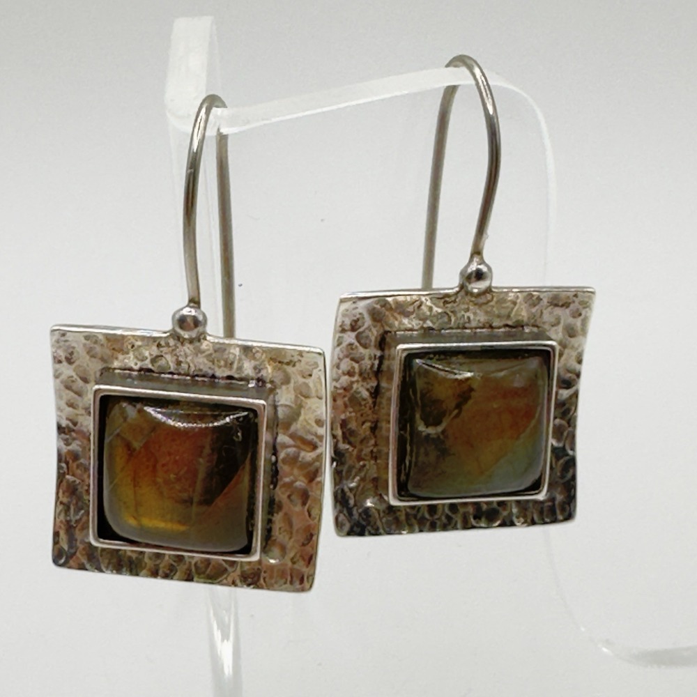 Silpada Sterling Silver Earrings Hammered Labradorite Square Dangle W0882 925 - Picture 3 of 14